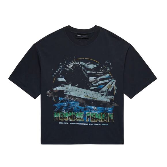Homme + Femme Space Ship Tee Black Large - Picture 1 of 8